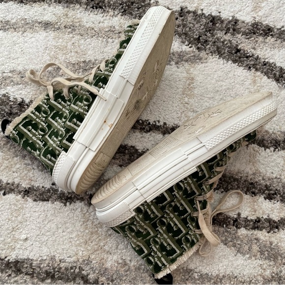 Men’s Dior B23 High Top Sneakers Green & White Oblique Tapestry - Picture 13 of 15
